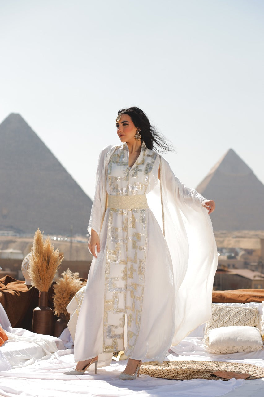 Golden pearl two piece dress & abaya set